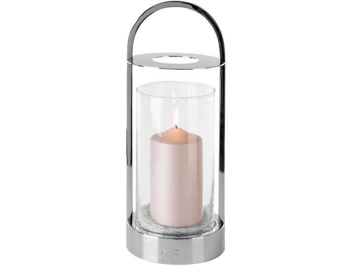Windlicht FINK LAKIS , silber (silberfarben), H:38cm Ø:15cm, Edelstahl, Kerzenhalter, Windlicht, Laterne mit Glas, aus Edelstahl, Höhe ca. 38 cm, Outdoorgeeignet