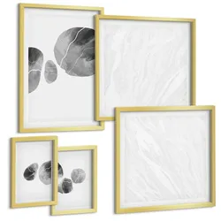 BILDER SET 5er Set - 50x50 cm & 20x30 cm & 40x60 cm Goldrahmen - Abstrakte Kunst, Farbspritzer