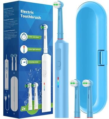 Uplifted Finds Intelligent Rotating Electric Toothbrush Rechargeable Rotary Toothbrush With Replacement Heads blue