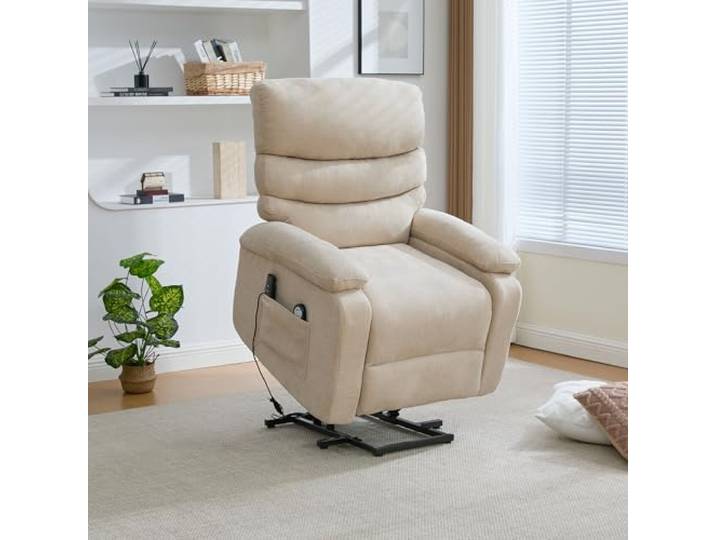 Miawtro Elektrischer Relaxsessel Aufstehhilfe Massage Light Khaki Elektrischer Relaxsessel mit Aufstehhilfe, Massage, Wärmefunktion, verstellbarer Rückenlehne und Fußstütze