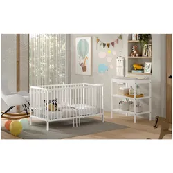 DINO Baby-/Junior Set best. aus Baby/Juniorbett und Wickelregal, Buche massiv - versch. Ausführungen - Weiß