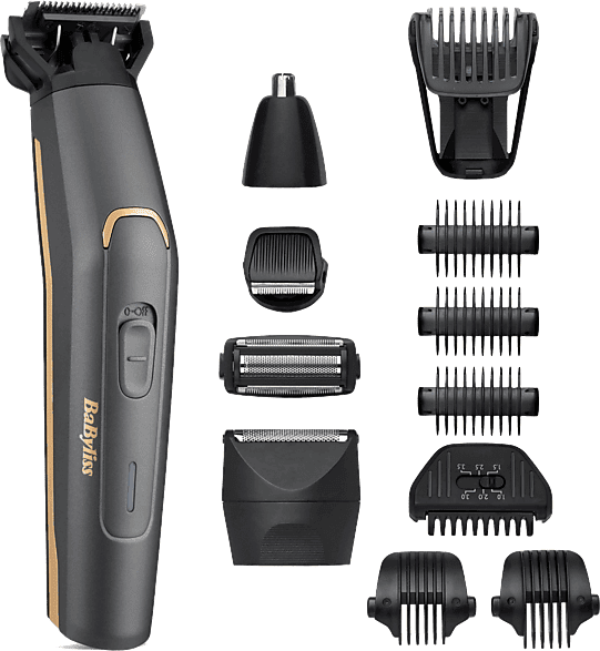 Afeitadora corporal - BaByliss MT987E, 5, 70 min Autonomía, 12 en 1, 5 accesorios, Carga rápida, Cuchilla de grafito, Waterproof, Grafito