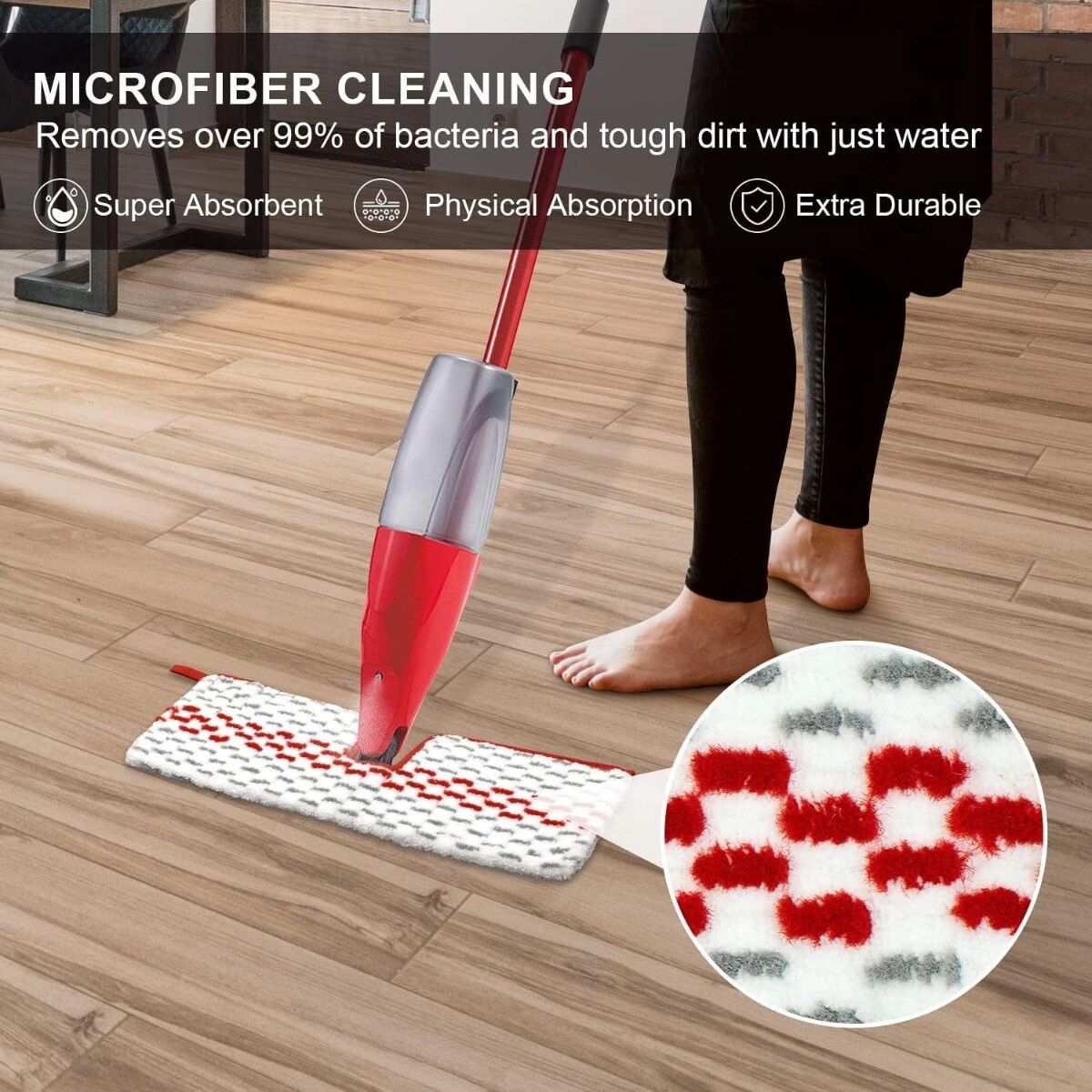 INF Pads de serpillière microfibre 4 pièces compatibles avec Vileda spray mop et compatibles avec O-Cedar ProMist MAX, Rouge