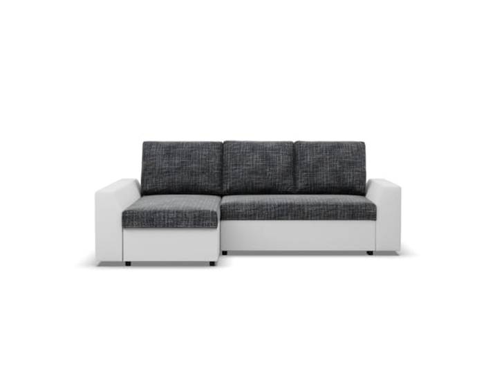 Mebligo LUGO - Ecksofa mit Schlaffunktion, Bettkastem, Komfort und Still, Universelle Seite, dunkelgrau + weiß (Lawa 17)
