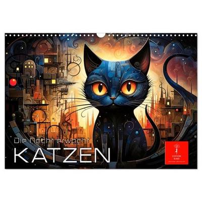 Katzen - die Nacht erwacht (Wandkalender 2027 DIN A3 quer), CALVENDO Monatskalender