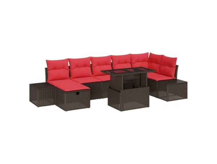 Gartenmöbel-Set, 8-teilig, Polyrattan, beige, mit Tisch und Fußstütze Modulare Sessel, Ecksofa, passender Tisch, Fußstütze, lackierter Stahl, beige Armlehnen, Terrassen und Terrassen