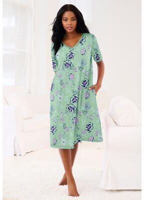 Plus Size Women's V-Neck Short Sleeve Short T-Shirt Lounger by Dreams & Co. in Aquatic Green Bouquet (Size S)
