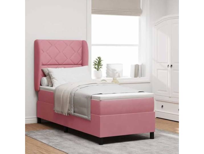 Polyester Boxspringbett mit Matratze Modernes Design 200 x 80 cm Rosa Boxspringbett mit Matratze Rosa 200x80 cm Polsterbett mit verstellbarem Kopfteil, Einzelbett mit Taschenfederkernmatratze und