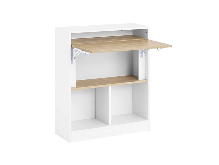 Bureau pliant effet bois blanc avec étagères, table de travail
