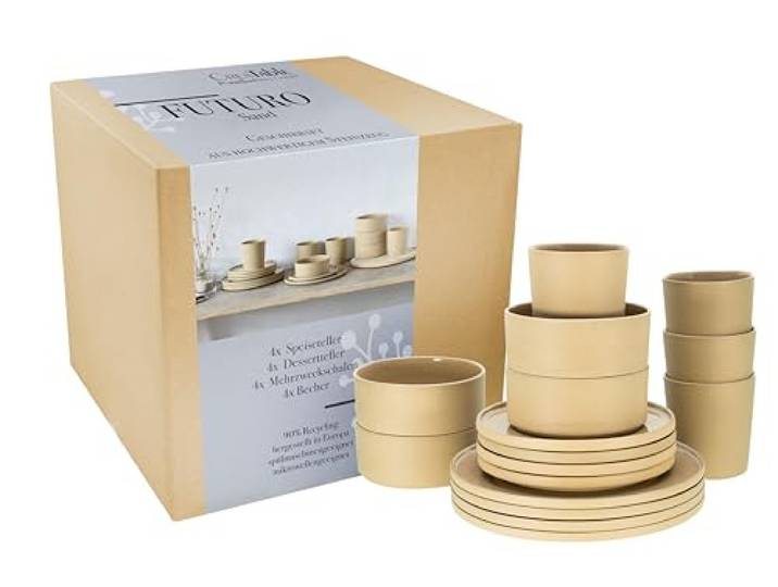 CreaTable\, 21525\, Série Futuro Sand\, Set de vaisselle 16 pièces\, service combiné en grès