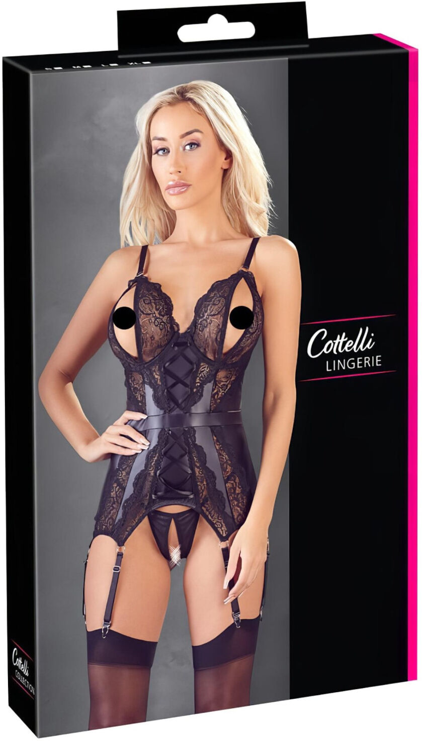 Cottelli - Lace Open Top & Thong Set (Black)