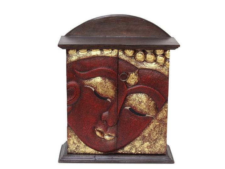 Oriental Galerie Hängeschrank Schrank Hängeschrank Buddha Gesicht Rot Gold (1-St)