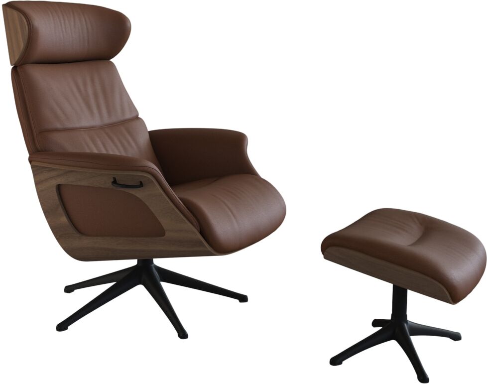 Relaxsessel FLEXLUX "Rücken u. Kopfverstellung, ergonomisch, Airchannels, klasse Komfort", braun (old chesnut braun), B:83cm H:112cm T:125cm, 100% Echteder, Sessel, Relaxsessel, Rücken- & Kopfteilverstellung, Drehbar, Armlehne Walnuss, Fuß Schwarz