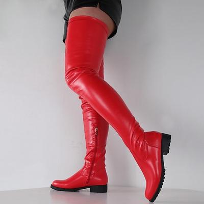 Overknee-Stiefel aus Kunstleder für Damen – Overknee-Stiefel mit dickem Absatz für modische Herbst- und Wintergarderobe