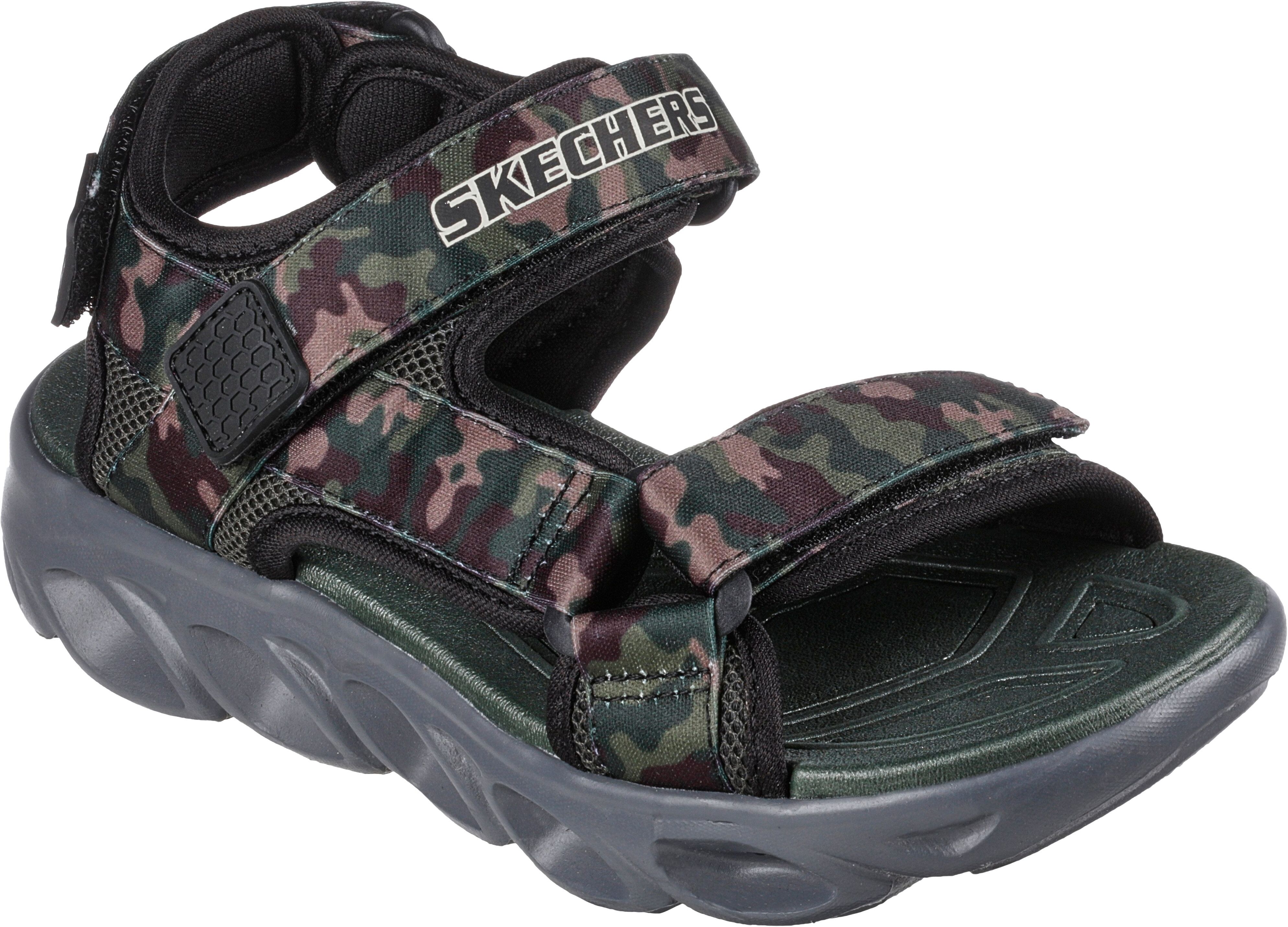 Sandale SKECHERS "HYPNO-SPLASH - SUN BREAKS", Jungen, Gr. 28, Textil, grün (schwarz, oliv), tarnfarben, Schuhe Sandale, Sommerschuh mit Klettverschluss, Größenschablone zum Download
