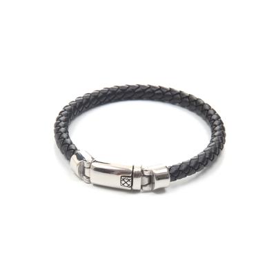 Lederarmband FIRETTI "im sportlichen Design, geflochten", schwarz (edelstahlfarben, schwarz), Armbänder, Herren, 22cm, Edelstahl Leder, Edelstahl, Leder, Lederarmband