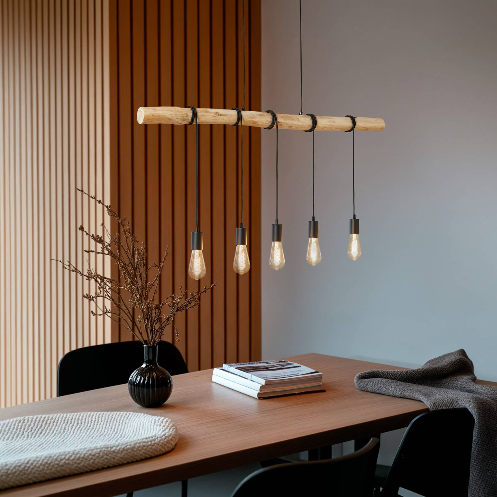 Pendant Light Rom Lindby, dimmable, Light wood, Living / Dining Room, Wood, Modern, Ceiling Light
