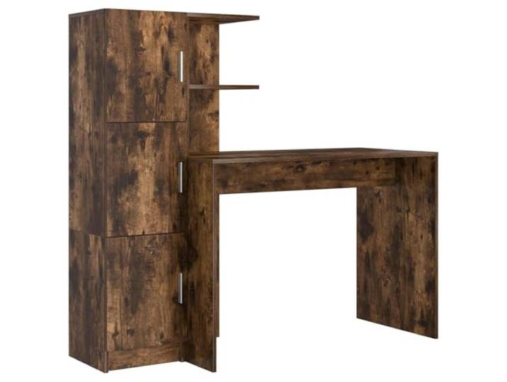 HBBMGYD Schreibtisch aus Holz, Braun, 133,5 x 50 x 124 cm, 2-teilig Funktionales Möbelstück, geräumiger Schrank, praktische Regale, skandinavischer Stil, einfache Wartung