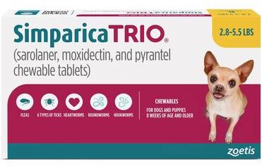 Simparica Trio For Dogs 2.8-5.5 Lbs (Gold) 3 Chews