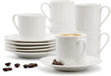 Elama Aspin 12 Piece 2.5 Ounce Porcelain Espresso Cup Set in White with Saucers