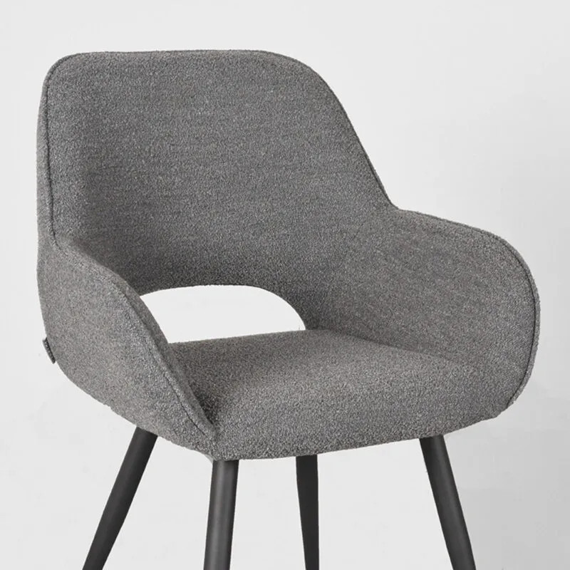 Label51 Eetkamerstoel Fer - Grijs Boucle - Zwart Metalen Frame