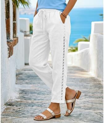 LightInthebox Women's Linen-feel Pants Casual Pants Summer Pants Pants Trousers Vacation Basic Casual Daily Full Length Medium Waist Plain Drawstring Side Pockets Cut Out Breathability Comfortable Breathable