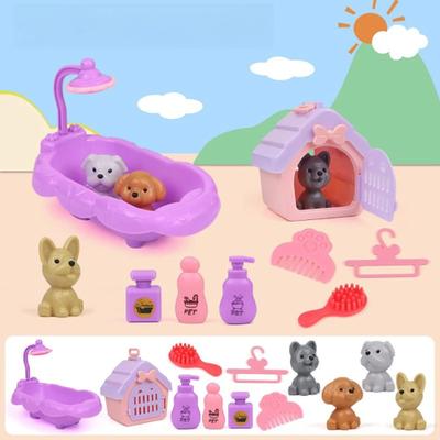 Uplift Picks Mini Pet Play House Pretend Play Cat Dog Kennel Bathtub Toy Set dog 13 Pcs