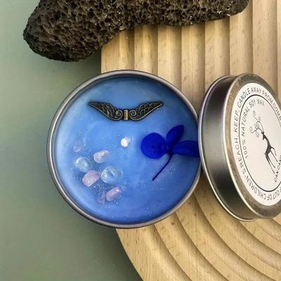 Uplift Picks Crystal Dried Flower Scented Candle Handmade Aromatherapy Tin Candle Decor blue