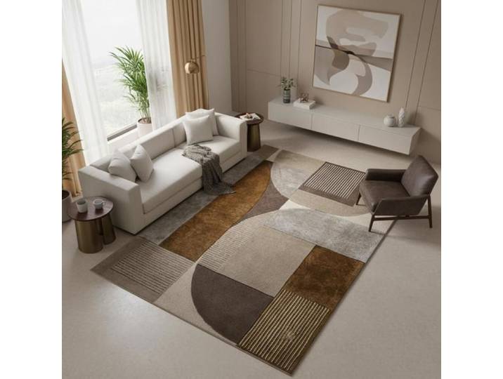 Tapis Salon 200 x 290 cm Beige Laine Noble Tufté Main Motif Géométrique Chaleureux