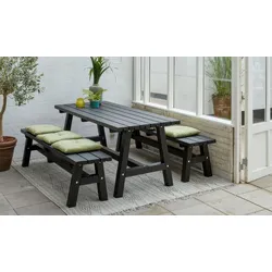 Country Gartenmöbelset - Terrassenmöbelset aus Kiefern-/ Fichtenholz - rustikale Sitzgarnitur in schwarz - Garten Sitzgarnitur für Terrasse & Garten