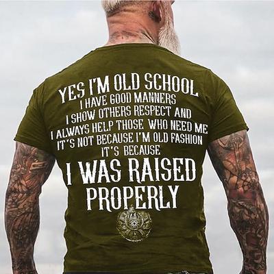 Herren Grafik T-Shirt 'Ordentlich erzogen' Old School Zitat Kurzarm Familienwerte Respekt