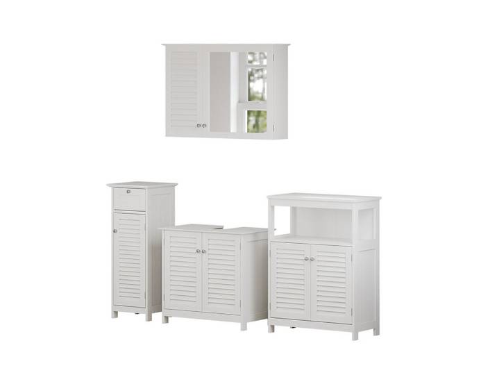 Vicco Badmöbel-Set Riad, Weiß, 4-teilig, 12 Fächer, 1 Schubladen, nicht einzeln stellbar,Rechteckig, 60x58x35 cm, Badezimmer, Badmöbelsets & Badmöbelserien, Badmöbel-Sets
