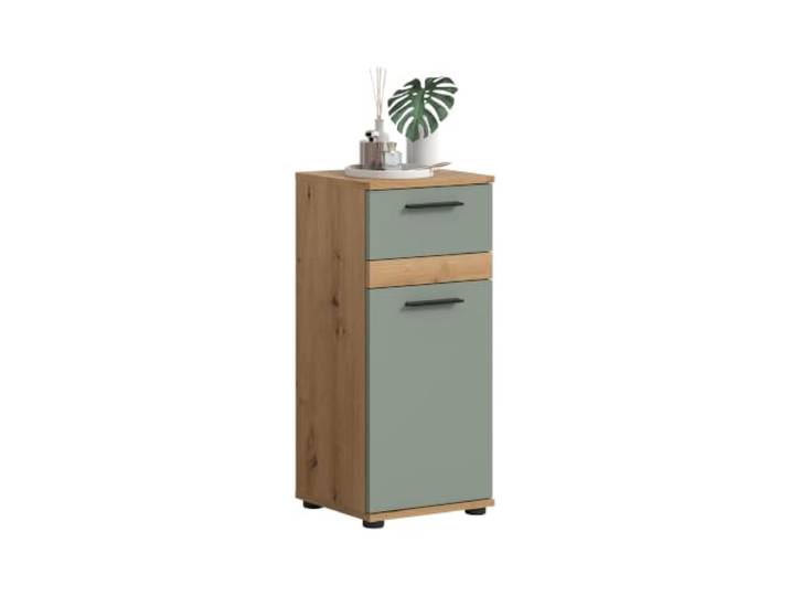 xonox.home Kommode Blake 35x79x31 cm Salbei melamin & Artisan Eiche Melamin 1 Tür, 1 Schubkasten,1 Einlegeboden,einfache Montage,langlebig,modernes Design,melamin beschichtet,feuchtigskeitsbeständig