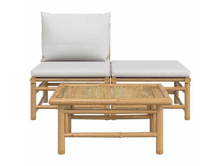Gris Siège de jardin - Salon de jardin - (3 pcs) - avec coussins gris clair bambou C1692