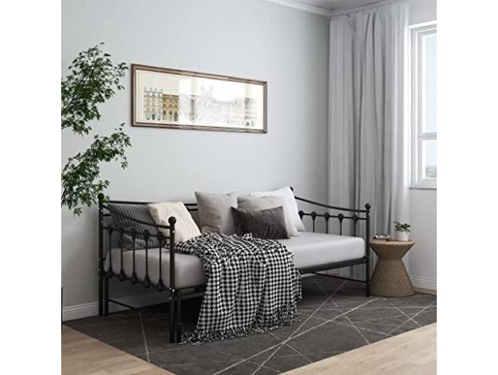 vidaXL Ausziehsofa Bettgestell Ausziehbett Sofabett Tagesbett Schlafsofa Gästebett Bett Metallbett Bettsofa Sofa Couch Schwarz Metall 90x200cm