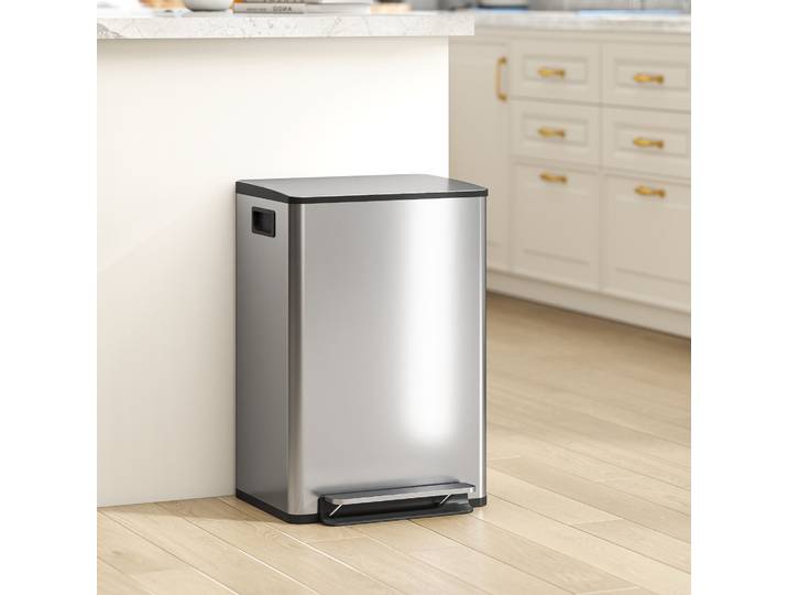 HOMCOM Poubelle Cuisine 50L à Pédale Argent