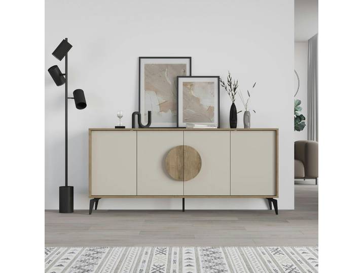 Buffet enfilade 4 portes, cercle central JENA - Blanc