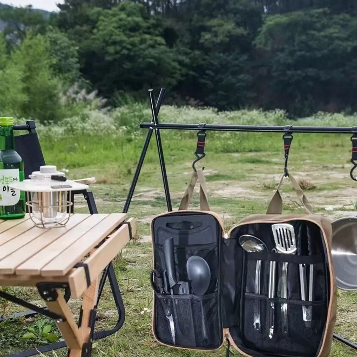 INF Faltbare Outdoor Kochgeschirr Organizer Tasche - Tragbare Camping Küchenaufbewahrung Khaki