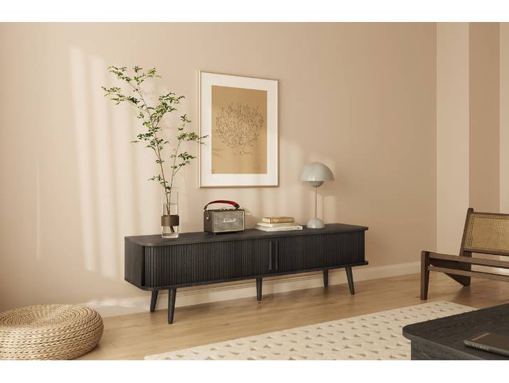 TV-Board WOODMAN Rove , schwarz, B:178cm H:50cm T:40cm, Sideboards, TV-Board, besonderes Design, in zwei Breiten, mit Eichenholzfurnier, FSC