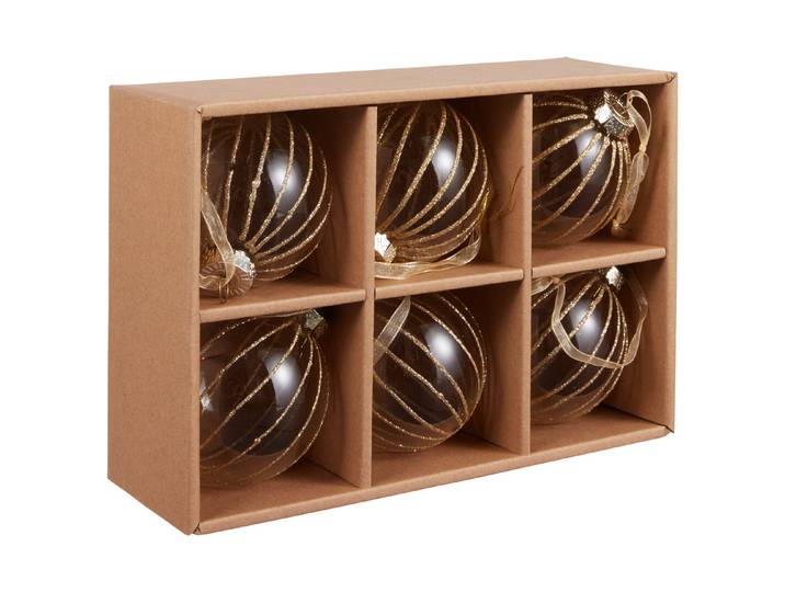 6er Set Glaskugeln transparent mit gold