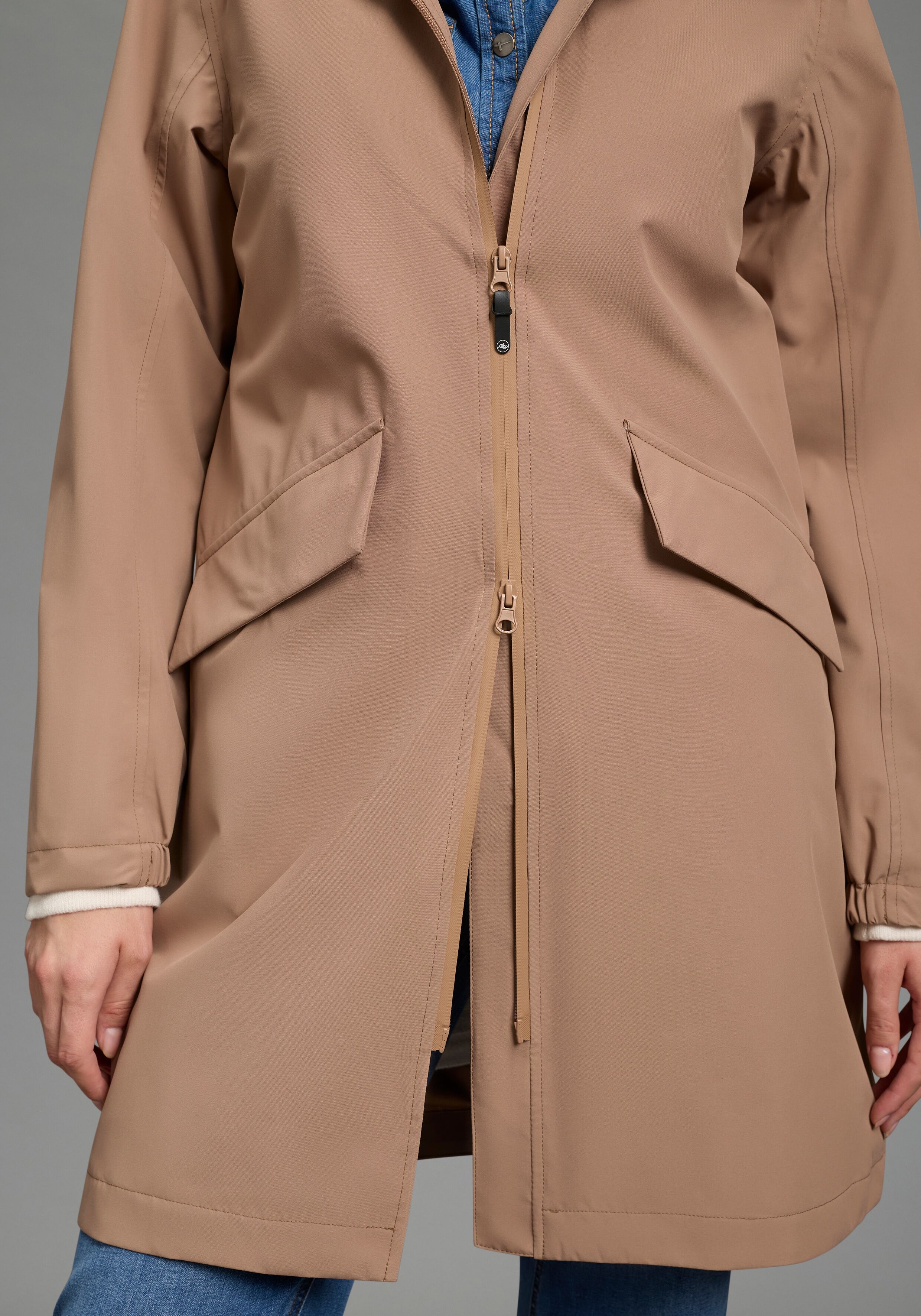 Funktionsjacke POLARINO, Damen, Gr. 48, beige (camel), Web, Obermaterial: 100% Polyester. Futter: 100% Polyester, unifarben, figurumspielend Po-bedeckend, mit innenliegendem Gummizug, Jacken Funktionsjacke, leicht & flexibel, für Regenwetter geeignet, was