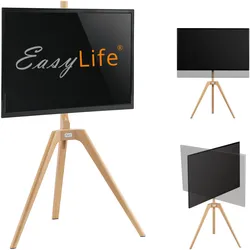 EasyLife - STAFFELEI Tripod Holz TV-Stativ 45 bis 65 Zoll, Schwenkbar & Höhenverstellbar - VESA bis 400x400 (Schwarz/ Buche)