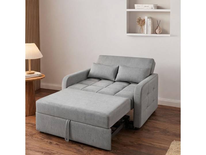 Canapé lit convertible 2 places en tissu coton et lin cool gray 180x127 cm dossier réglable 3 positions
