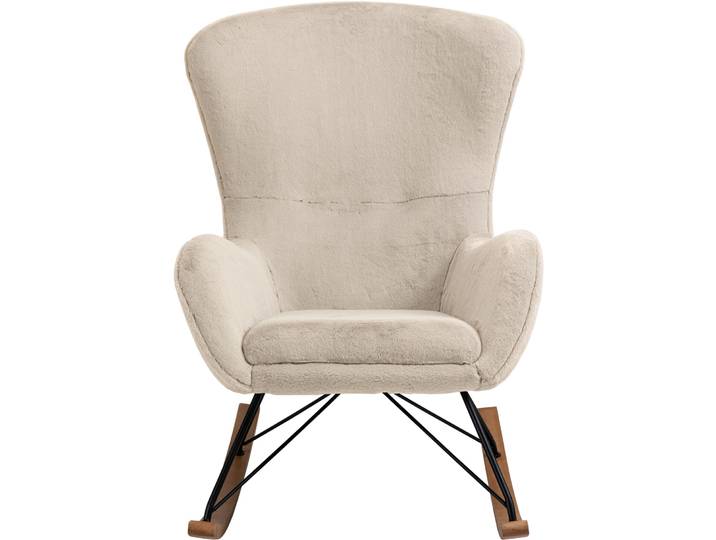 Schaukelstuhl Swing Beige, Schwarz, Natur Lammfell Optik, Metall, Eichenholz B 70 T 94 H 102 cm - Schaukelstuhl