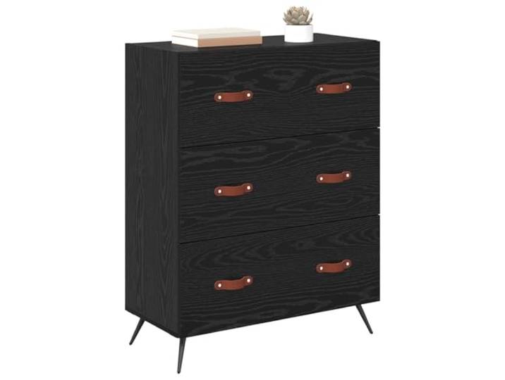 Kommode Eiche Schwarz 3 Schubladen 69,5 x 34 x 90 cm Holzkonstruktion, schwarze Metallbeine, rustikaler moderner Stil für Wohnzimmer