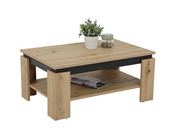 Hela Tische, Couchtisch Sofatisch Tim, Holzwerkstoff melaminbeschichtet, farbiger Tischkranz, Artisan/Schwarz, große Ablage, 90x60x41cm
