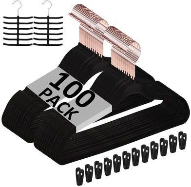 Set of 100 Non-Slip Velvet Hangers with 360° Swivel Hook Notched Shoulders Dorm Essentials for College Apartment