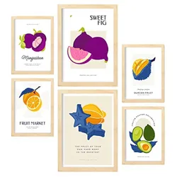 POSTER Set Mit 6 Lebensmittel Und Ernährungs Obst Collage Natur Und Ernährungs Für Innenarchitektur A3 & A4 Rahmen Aus Hellem Holz