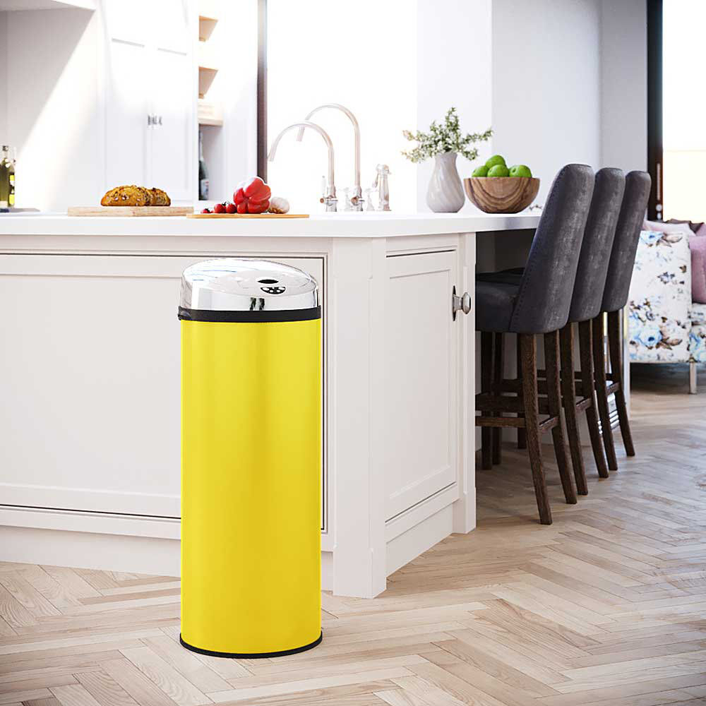 Symple Stuff Ladson Steel Motion Sensor Kitchen Trash Can Yellow 50L