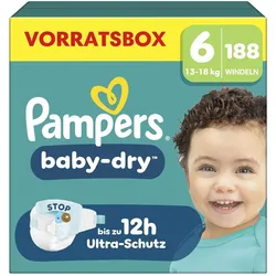 Pampers Baby Dry Gr.6 Extra Large 13-18kg Windeln Vorratsbox 188 Stück (Gr. 6, 188 Stk.)
